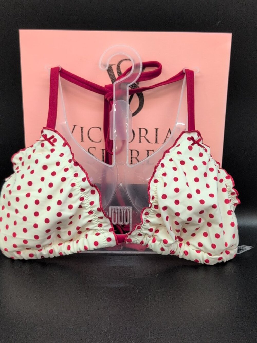 Victoria Secret Pink by Frankies Bikinis Reign Top Size M-DD Red White Polka Dot